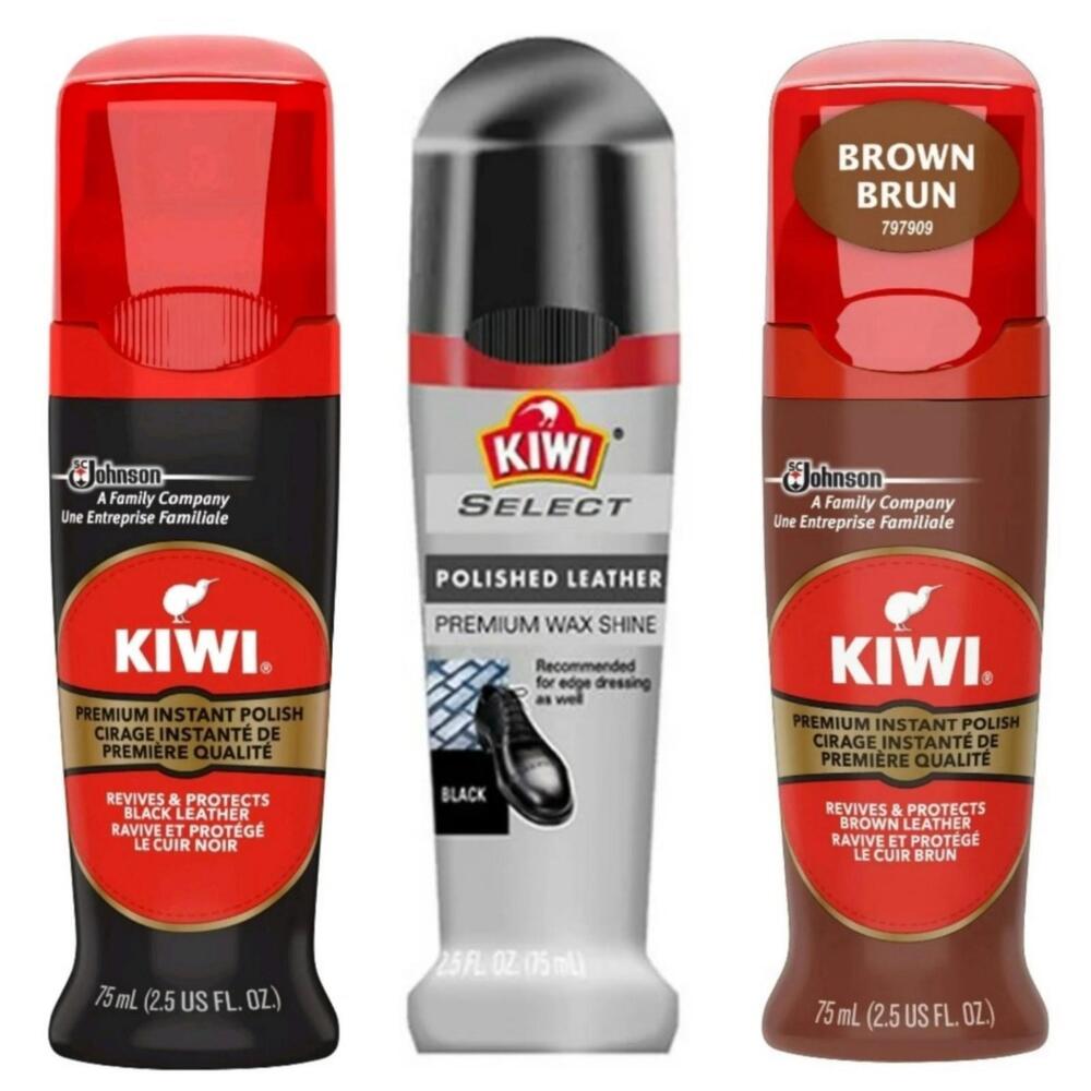 Kiwi Instant Shoe Polish 3 Pack Black + Select Black + Brown 2.5oz Each Bundle‎